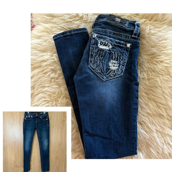 Miss Me Dark Blue Embroidered Skinny Jeans - Picture 1 of 7